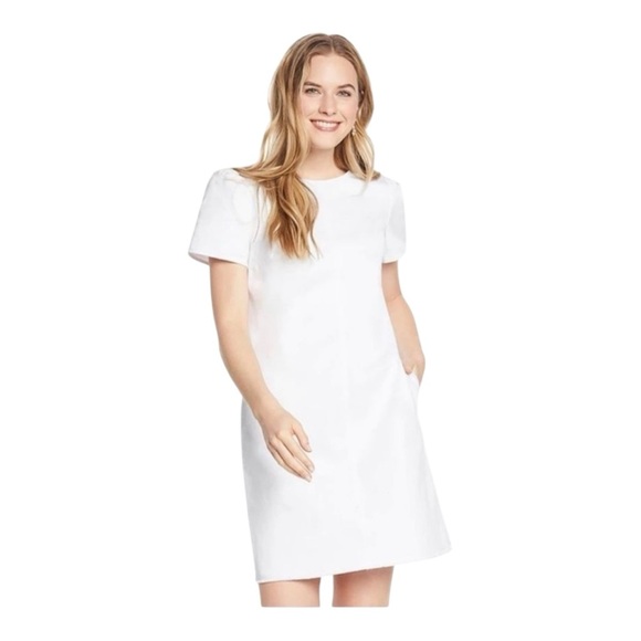 DRAPER JAMES Cotton Denim Classic Shift Dress Raw Hem Magnolia White Size 8 NWT - Picture 5 of 8